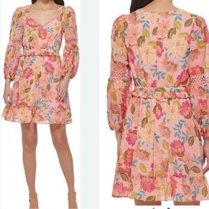 Vince Camuto Women’s Open Stitch Chiffon Shift Floral Dress